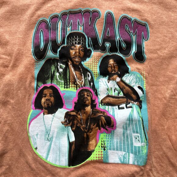 Y2K OUTKAST Orange Cotton Crew Neck Short Sleeve Distressed T-Shirt Size Medium - Picture 6 of 9
